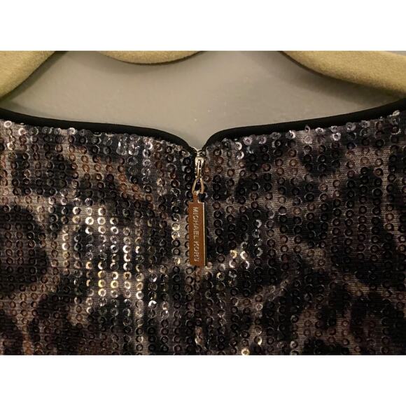 MICHAEL KORS Womens Small Lined Cheetah Print Sequin Mini Tshirt Dress - Picture 4 of 9